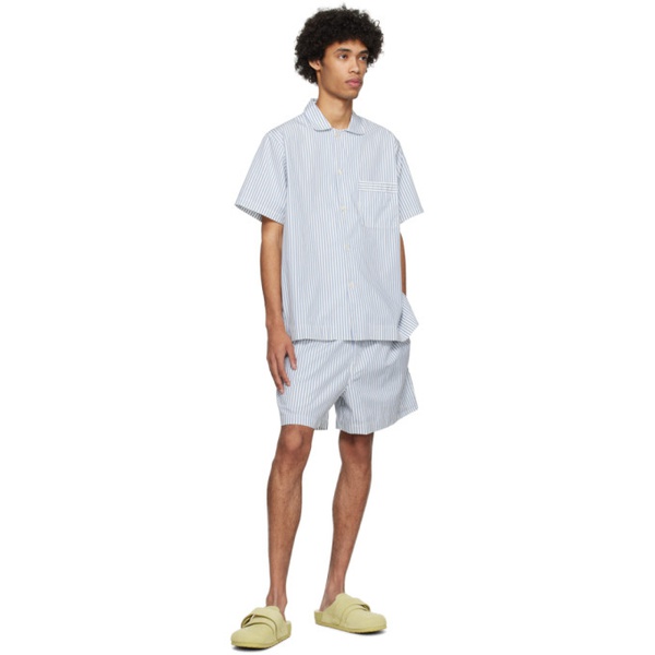  테클라 Tekla Blue & White Short Sleeve Pyjama Shirt 241482M218038
