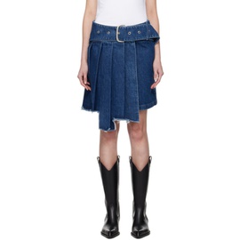 오프화이트 Off-White Blue Pleated Denim Miniskirt 241607F090001