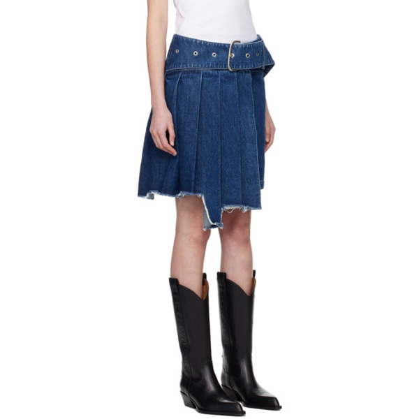  오프화이트 Off-White Blue Pleated Denim Miniskirt 241607F090001