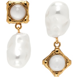 에르뎀 Erdem Gold Pearl & Stone Drop Earrings 241641F022001