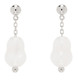 르메르 LEMAIRE White & Silver Carved Stones Earrings 241646F022013
