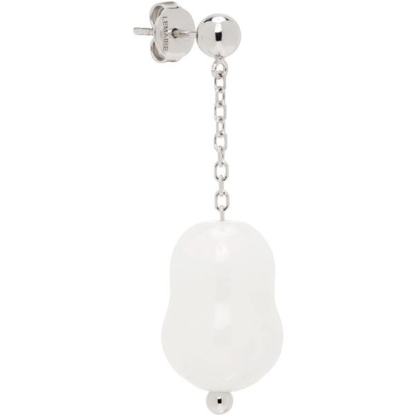  르메르 LEMAIRE White & Silver Carved Stone Single Earring 241646F022015