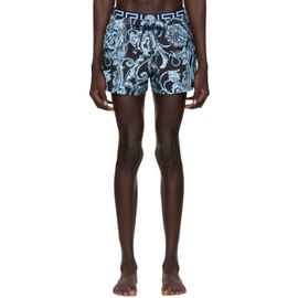 베르사체 언더웨어 베르사체 Versace Underwear Blue Barocco Stencil Swim Shorts 241653M208029