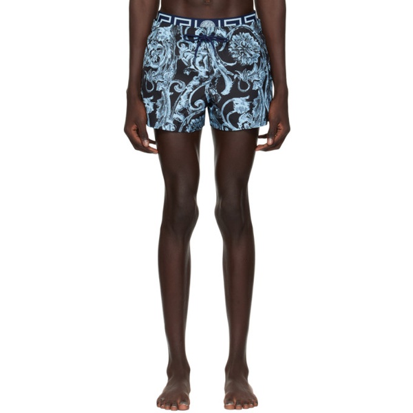 베르사체 베르사체 언더웨어 베르사체 Versace Underwear Blue Barocco Stencil Swim Shorts 241653M208029