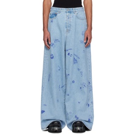 베트멍 VETEMENTS Blue Scribbled Big Shape Jeans 241669M186007