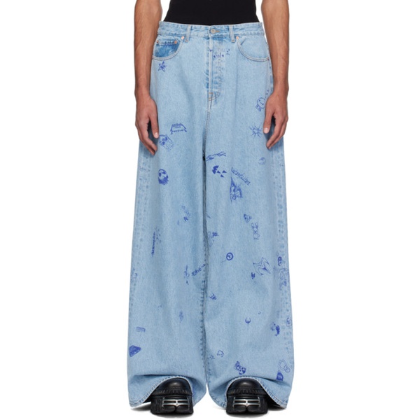  베트멍 VETEMENTS Blue Scribbled Big Shape Jeans 241669M186007