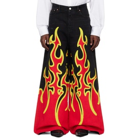 베트멍 VETEMENTS Black & Red Fire Big Shape Jeans 241669M186010