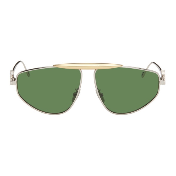 로에베 로에베 LOEWE Silver & Green Aviator Sunglasses 241677M134030