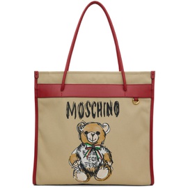 모스키노 Moschino Beige Drawn Teddy Bear Canvas Shopper Tote 241720F049007