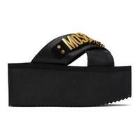 모스키노 Moschino Black Lettering Logo Wedge Sandals 241720F124018