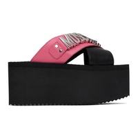 모스키노 Moschino Black & Pink Logo Lettering Wedge Sandals 241720F124020