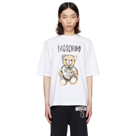 모스키노 Moschino White Drawn Teddy Bear T-Shirt 241720M213033