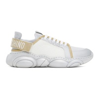 모스키노 Moschino Silver & White Logo Tape Teddy Sneakers 241720M237011