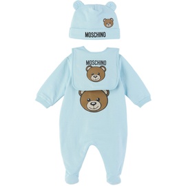 모스키노 Moschino Baby Blue Teddy Babygrow Three-Piece Set 241720M690006