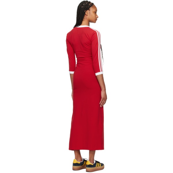 아디다스 아디다스 오리지널 Adidas Originals Red 3-Stripes Maxi Dress 241751F055001