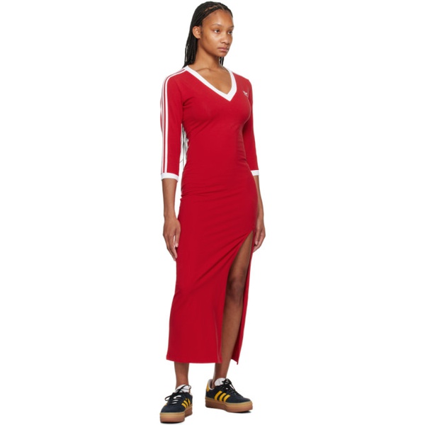 아디다스 아디다스 오리지널 Adidas Originals Red 3-Stripes Maxi Dress 241751F055001