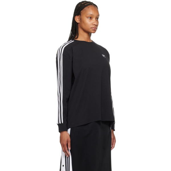 아디다스 아디다스 오리지널 Adidas Originals Black 3-Stripes Long Sleeve T-Shirt 241751F110008