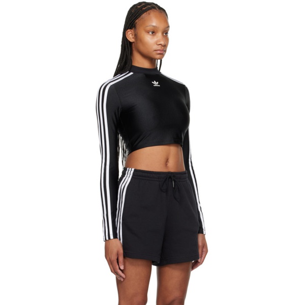 아디다스 아디다스 오리지널 Adidas Originals Black 3-Stripes Long Sleeve T-Shirt 241751F110012