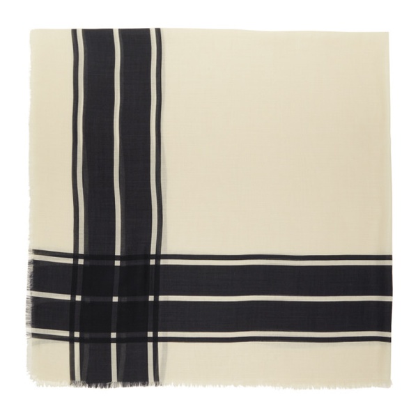  TOTEME 오프화이트 Off-White & Black Wool Silk Blanket Scarf 241771F028019