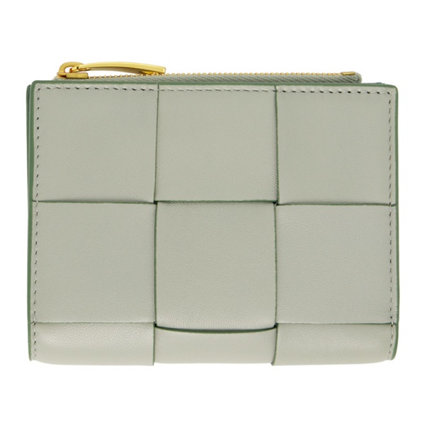 보테가베네타 보테가 베네타 Bottega Veneta Green Small Cassette Bi-Fold Zip Wallet 241798F040000
