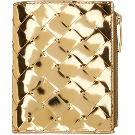 보테가 베네타 Bottega Veneta Gold Small Intrecciato Bi-Fold Zip Wallet 241798F040003