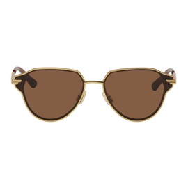 보테가 베네타 Bottega Veneta Gold Glaze Metal Aviator Sunglasses 241798M134030