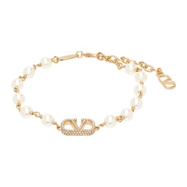 발렌티노 Valentino Garavani Gold & 오프화이트 Off-White VLogo Signature Pearl Bracelet 241807F020000
