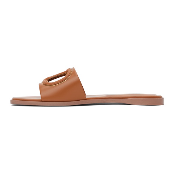  발렌티노 Valentino Garavani Tan VLogo Cutout Calfskin Slide Sandals 241807F124004