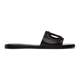 발렌티노 Valentino Garavani Black VLogo Cut-Out Calfskin Slide Sandals 241807F124005