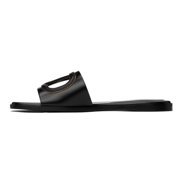  발렌티노 Valentino Garavani Black VLogo Cut-Out Calfskin Slide Sandals 241807F124005