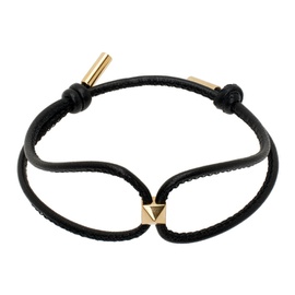 발렌티노 Valentino Garavani Black & Gold Rockstud Leather Bracelet 241807M142012