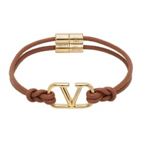 발렌티노 Valentino Garavani Brown Leather VLogo Signature Bracelet 241807M142017