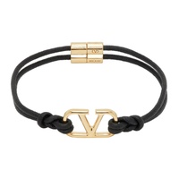 발렌티노 Valentino Garavani Black Leather VLogo Signature Bracelet 241807M142019