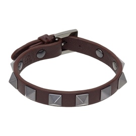 발렌티노 Valentino Garavani Burgundy Rockstud Leather Bracelet 241807M142026