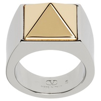 발렌티노 Valentino Garavani Silver & Gold Pyramid Stud Ring 241807M147011