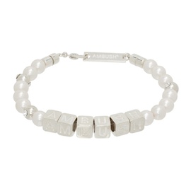 앰부쉬 AMBUSH Silver & White Pearl Letterblock Bracelet 241820M142000