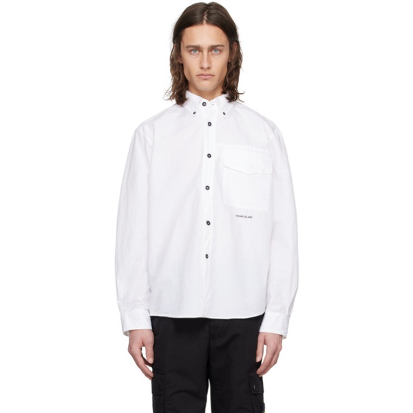 스톤아일랜드 스톤아일랜드 Stone Island White Spread Collar Shirt 241828M192011