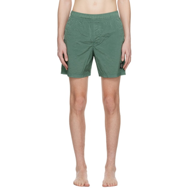 스톤아일랜드 스톤아일랜드 Stone Island Green Patch Swim Shorts 241828M193061