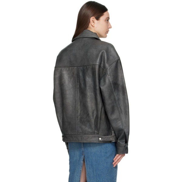  Reformation Gray Veda Marco Leather Jacket 241892F064003