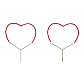 와이프로젝트 Y/Project Red & Silver Mini Y Heart Earrings 241893F022008