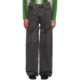 와이프로젝트 Y/Project Black Maxi Cowboy Cuff Jeans 241893M186016
