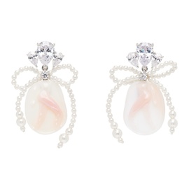 슈슈통 SHUSHU/TONG Silver & Pink Embossed Pearl Bow Earrings 241901F022023