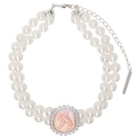 슈슈통 SHUSHU/TONG White Embossed Double Layer Pearl Chain Necklace 241901F023023