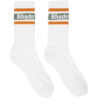 루드 Rhude White & Green Stripe Logo Socks 241923M220011