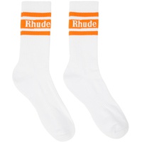 루드 Rhude White & Orange Stripe Logo Socks 241923M220015