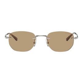몽블랑 Silver & Brown Rectangular Sunglasses 241926M134001