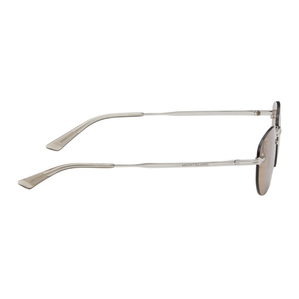  몽블랑 Silver & Brown Rectangular Sunglasses 241926M134001