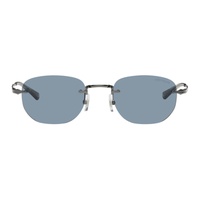 몽블랑 Gunmetal & Blue Rectangular Sunglasses 241926M134002