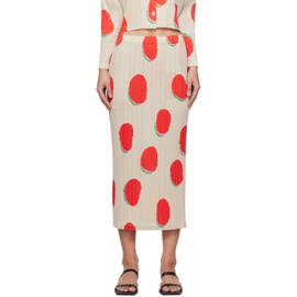 플리츠 플리즈 이세이 미야케 PLEATS PLEASE 이세이 미야케 ISSEY MIYAKE 오프화이트 Off-White & Red Bean Dots Midi Skirt 241941F092011