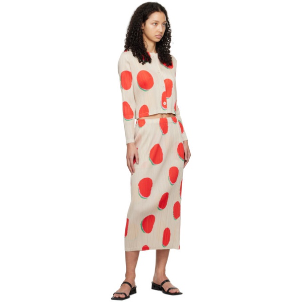  플리츠 플리즈 이세이 미야케 PLEATS PLEASE 이세이 미야케 ISSEY MIYAKE 오프화이트 Off-White & Red Bean Dots Midi Skirt 241941F092011